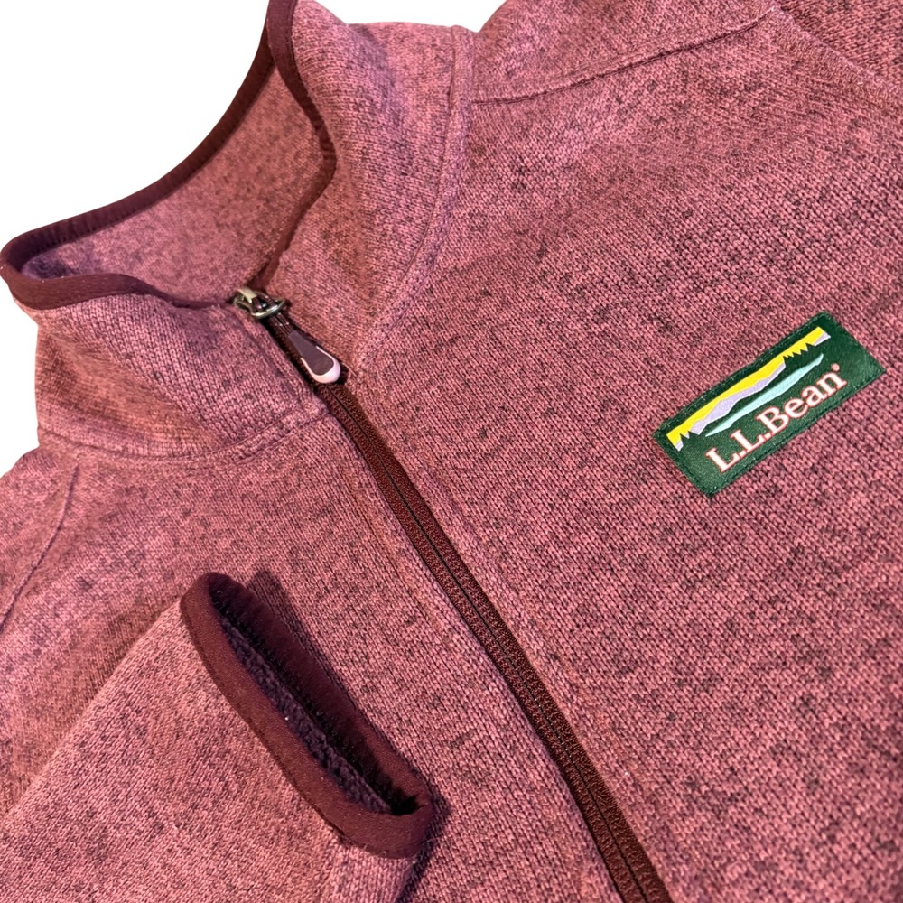 LL Bean Sweater Fleece Jacket Womens Medium Burgundy Full Zip Mock Neck 504888